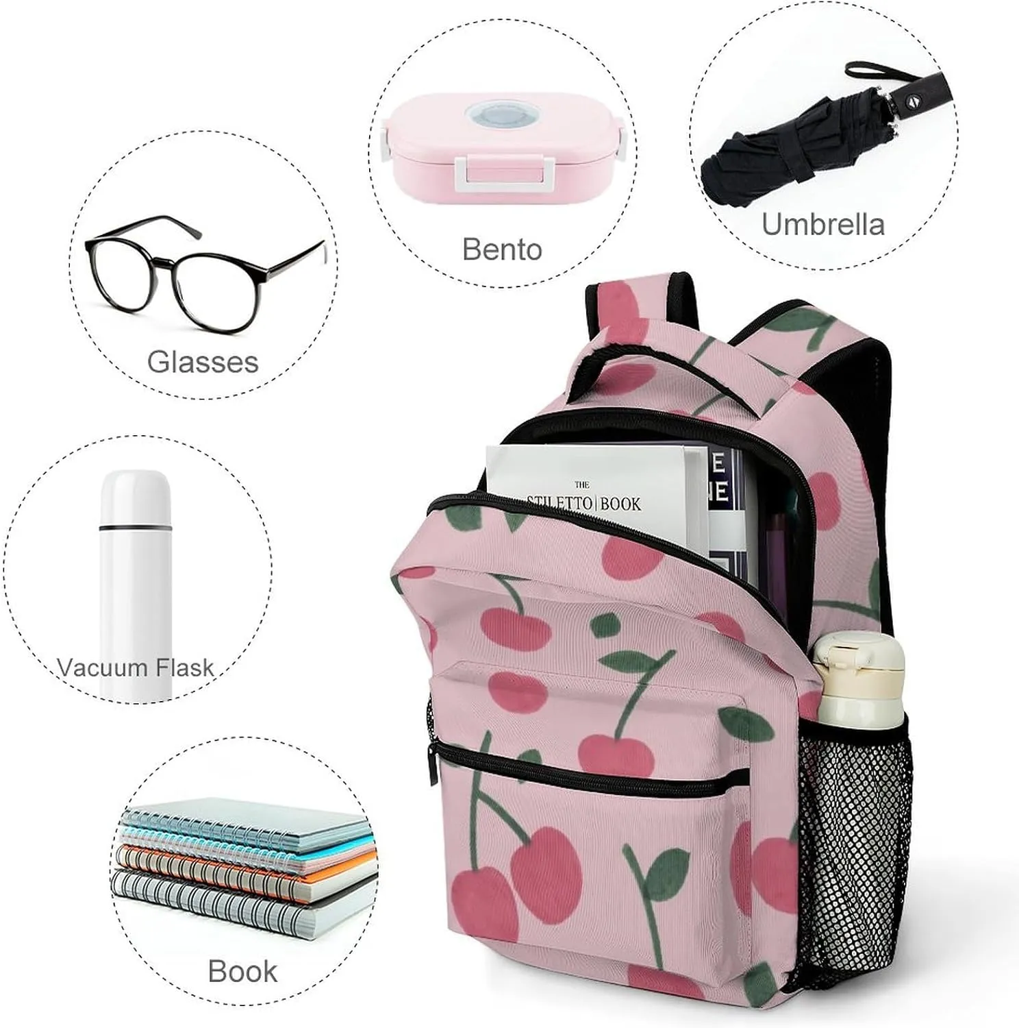 17 Inch Backpack Pattern Of The Cherry Laptop Backpack Shoulder Bag School Bookbag Casual Daypack
