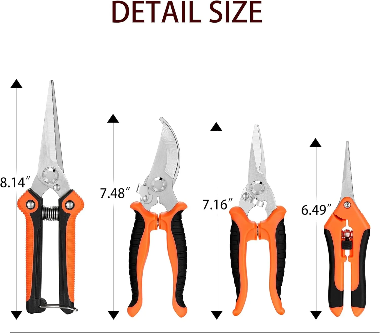 5 pack Garden Pruning Shears Stainless Steel Blades, Handheld Scissors Set with Gardening Gloves,Heavy Duty Garden Bypass Pruning Shears,Tree Trimmers Secateurs, Hand Pruner (Orange)