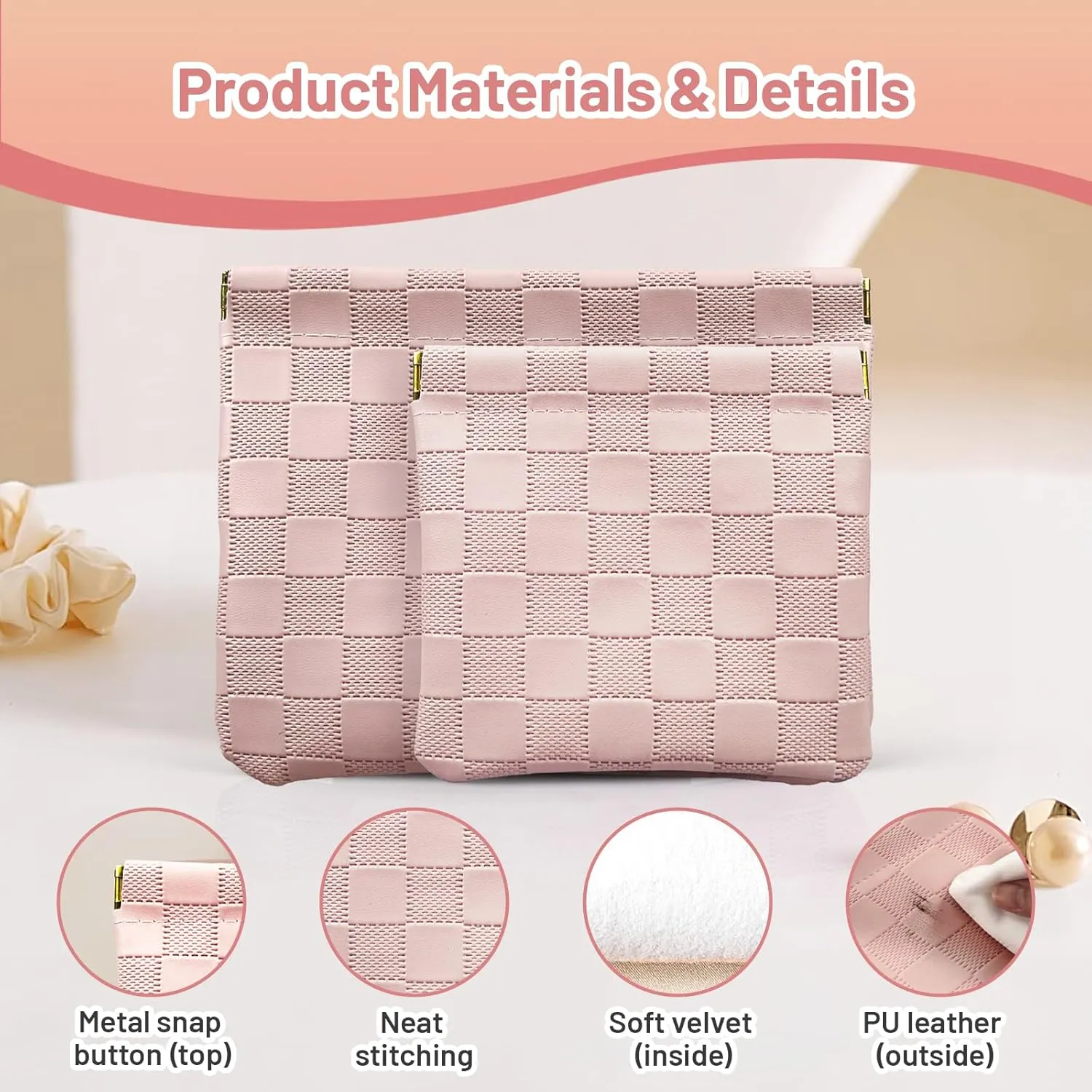 7.09x5.51 Small Pouches for Purse, New 4PCS Checkered Magnetic Mini Makeup Bag, Purse Organizers for Inside Large Storages, Organize Cosmetic, Lipstick, Jewelry, Coins in Women's Handbag