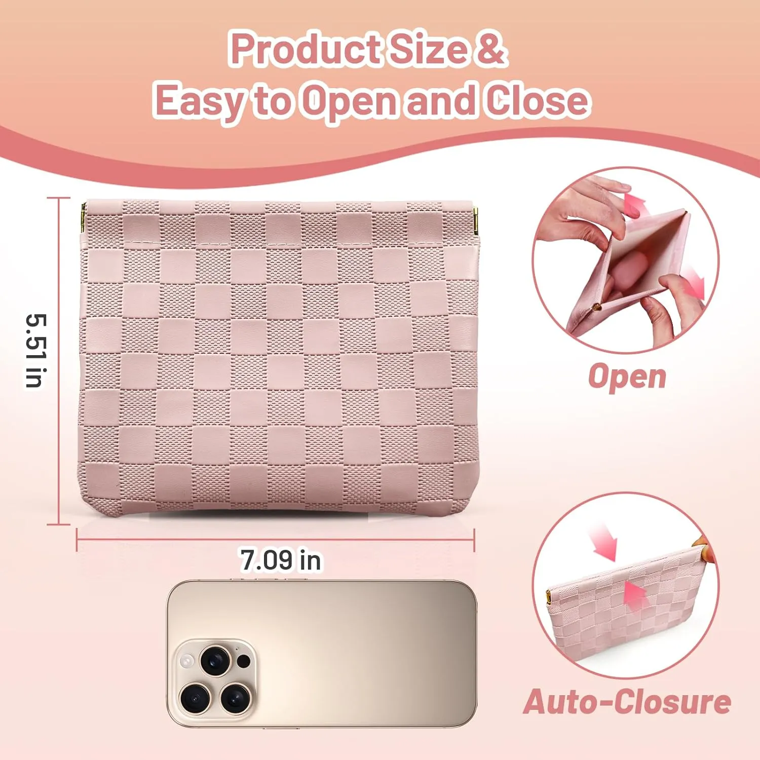 7.09x5.51 Small Pouches for Purse, New 4PCS Checkered Magnetic Mini Makeup Bag, Purse Organizers for Inside Large Storages, Organize Cosmetic, Lipstick, Jewelry, Coins in Women's Handbag