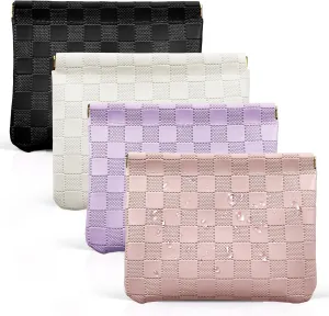 7.09x5.51 Small Pouches for Purse, New 4PCS Checkered Magnetic Mini Makeup Bag, Purse Organizers for Inside Large Storages, Organize Cosmetic, Lipstick, Jewelry, Coins in Women's Handbag