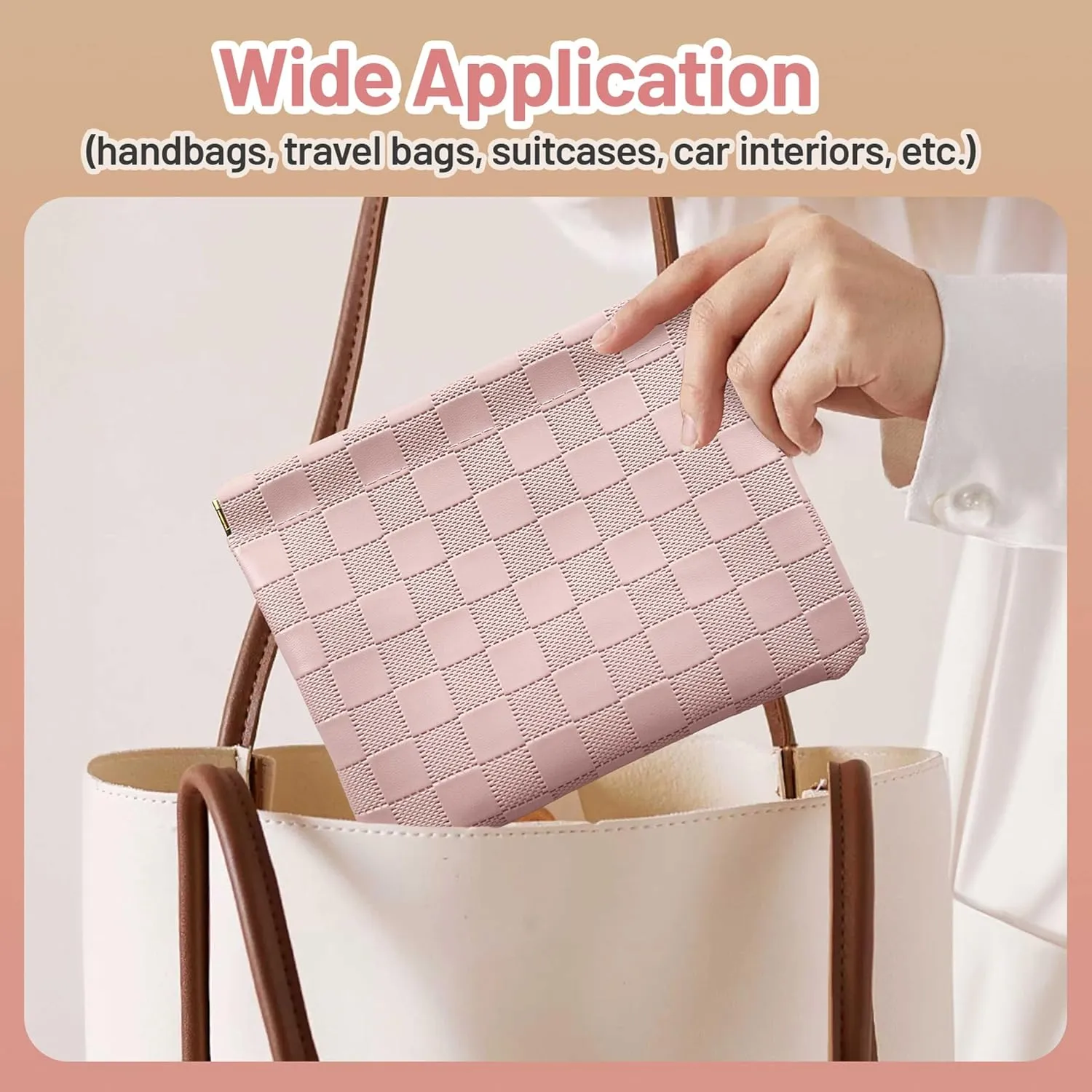 7.09x5.51 Small Pouches for Purse, New 4PCS Checkered Magnetic Mini Makeup Bag, Purse Organizers for Inside Large Storages, Organize Cosmetic, Lipstick, Jewelry, Coins in Women's Handbag