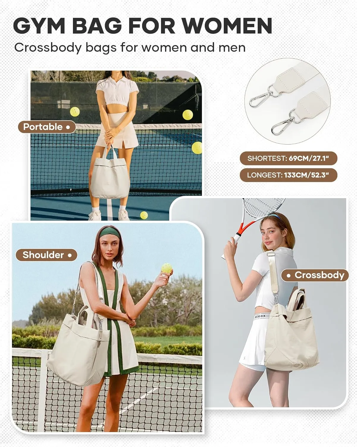 Adult Unisex Pickleball Bags Crossbody Sports Bag Pink Modern Sling Satchel Nylon 3 Sections 15.5 Inches