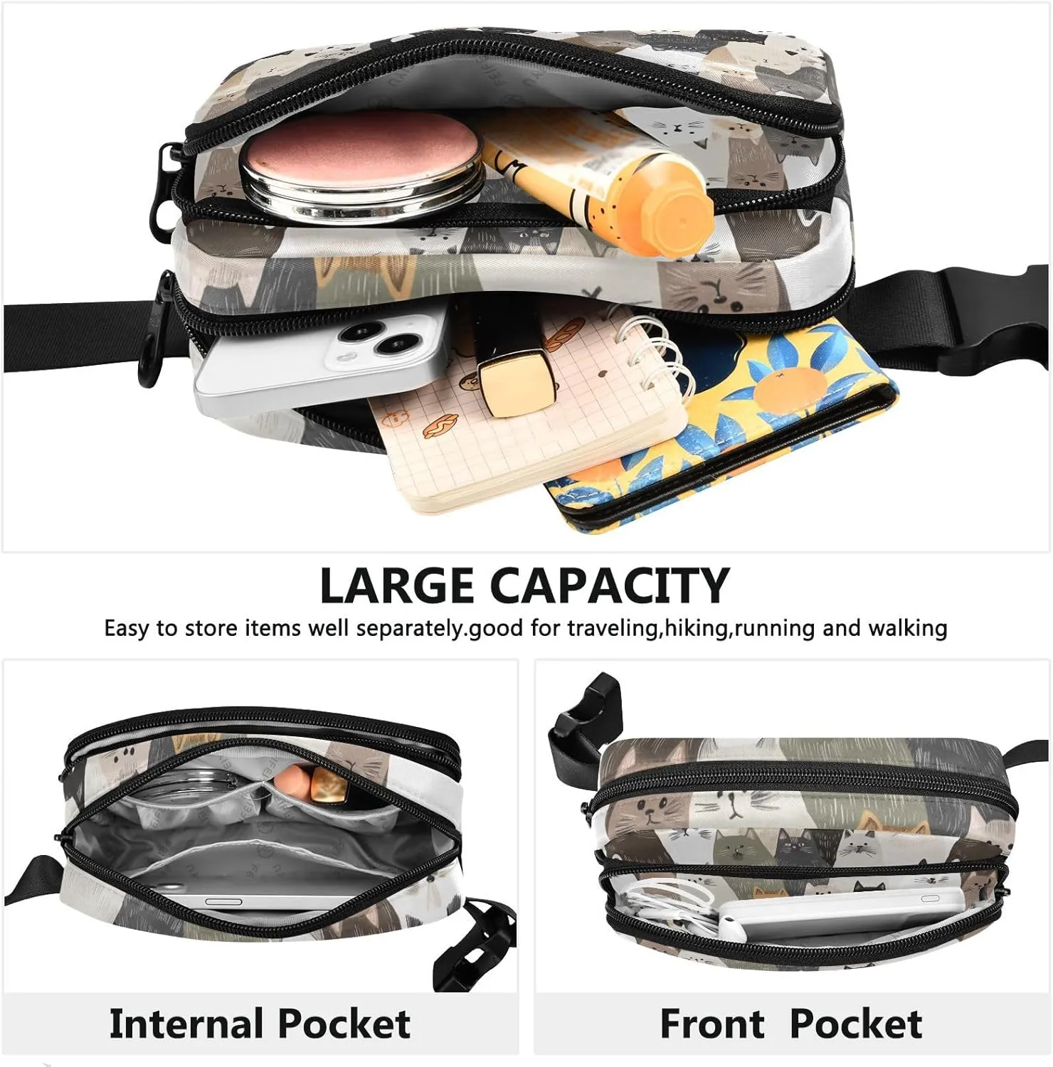 Aesthetic Ragdoll Cats Fashionable Waist Bag Fanny Pack for Women Men Teens Multipurpose Sling Bag Travel Accessory with Adjustable Strap for Workout Running Hiking