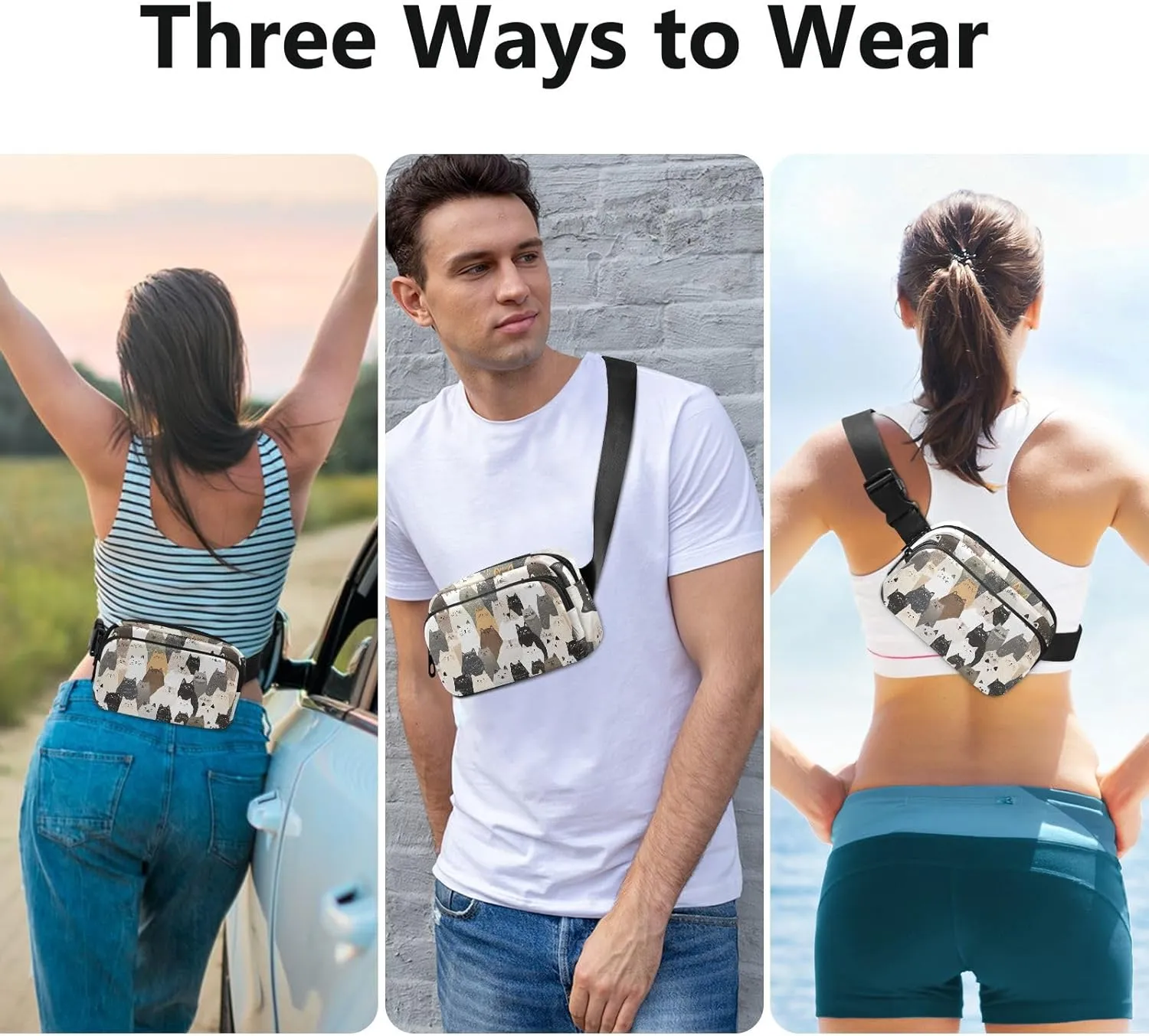 Aesthetic Ragdoll Cats Fashionable Waist Bag Fanny Pack for Women Men Teens Multipurpose Sling Bag Travel Accessory with Adjustable Strap for Workout Running Hiking