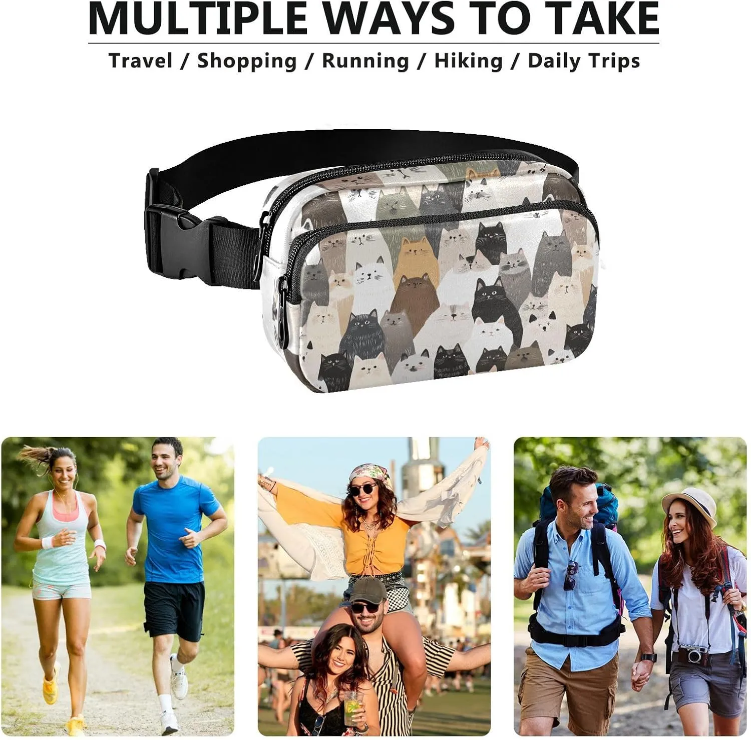 Aesthetic Ragdoll Cats Fashionable Waist Bag Fanny Pack for Women Men Teens Multipurpose Sling Bag Travel Accessory with Adjustable Strap for Workout Running Hiking