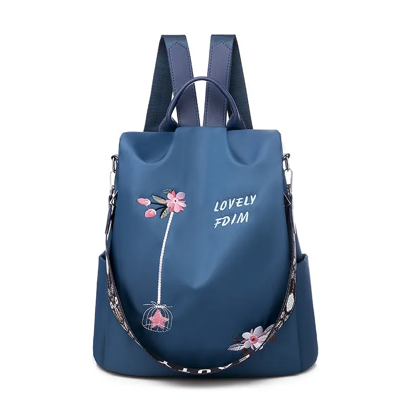 Anti-Theft Backpack Embroidered Commuter Oxford Bag Large Capacity Travel Bag