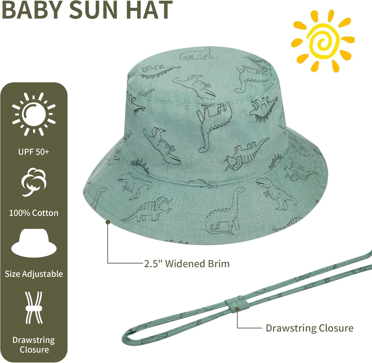 Baby Boy Sun Hat Baby Hats UPF 50  Toddler Sun Hat Infant Sun Hats Kids Beach Summer Adjustable Bucket Hat