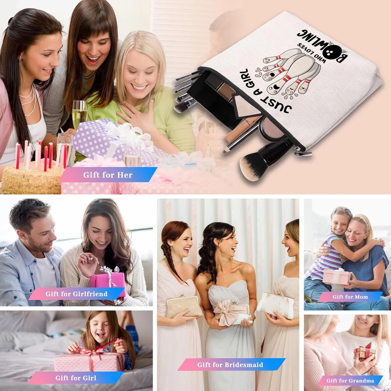 Bowling Accessories Makeup Bag, Bowling Gifts for Women, Party Favors Bags, Lover Stuff Birthday Gifts Cosmetic Makeup Bag Pouch