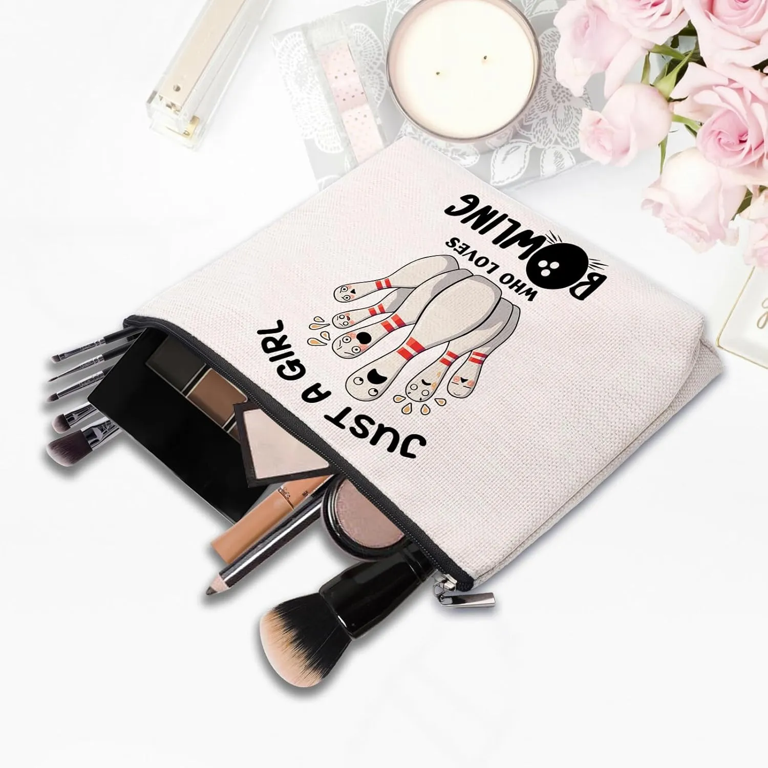 Bowling Accessories Makeup Bag, Bowling Gifts for Women, Party Favors Bags, Lover Stuff Birthday Gifts Cosmetic Makeup Bag Pouch