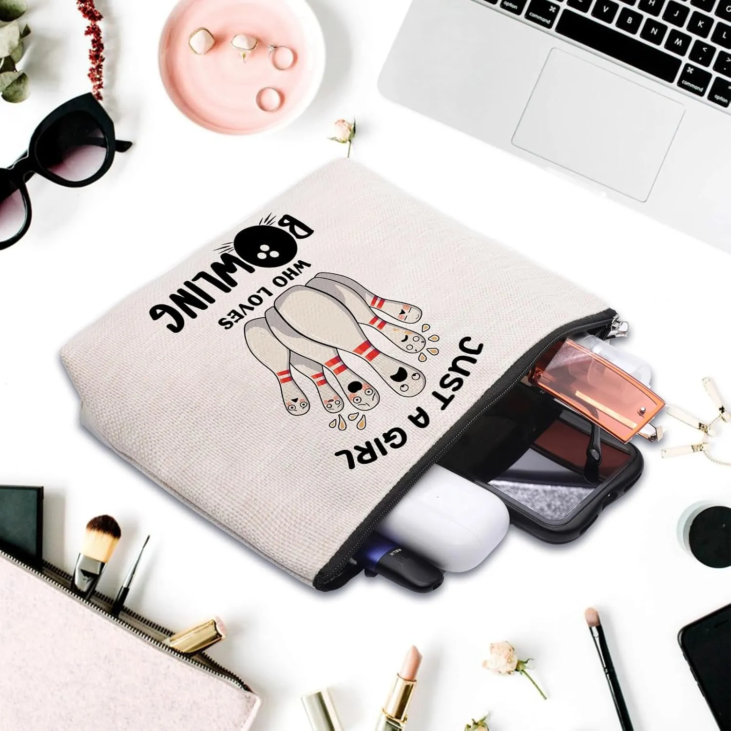Bowling Accessories Makeup Bag, Bowling Gifts for Women, Party Favors Bags, Lover Stuff Birthday Gifts Cosmetic Makeup Bag Pouch