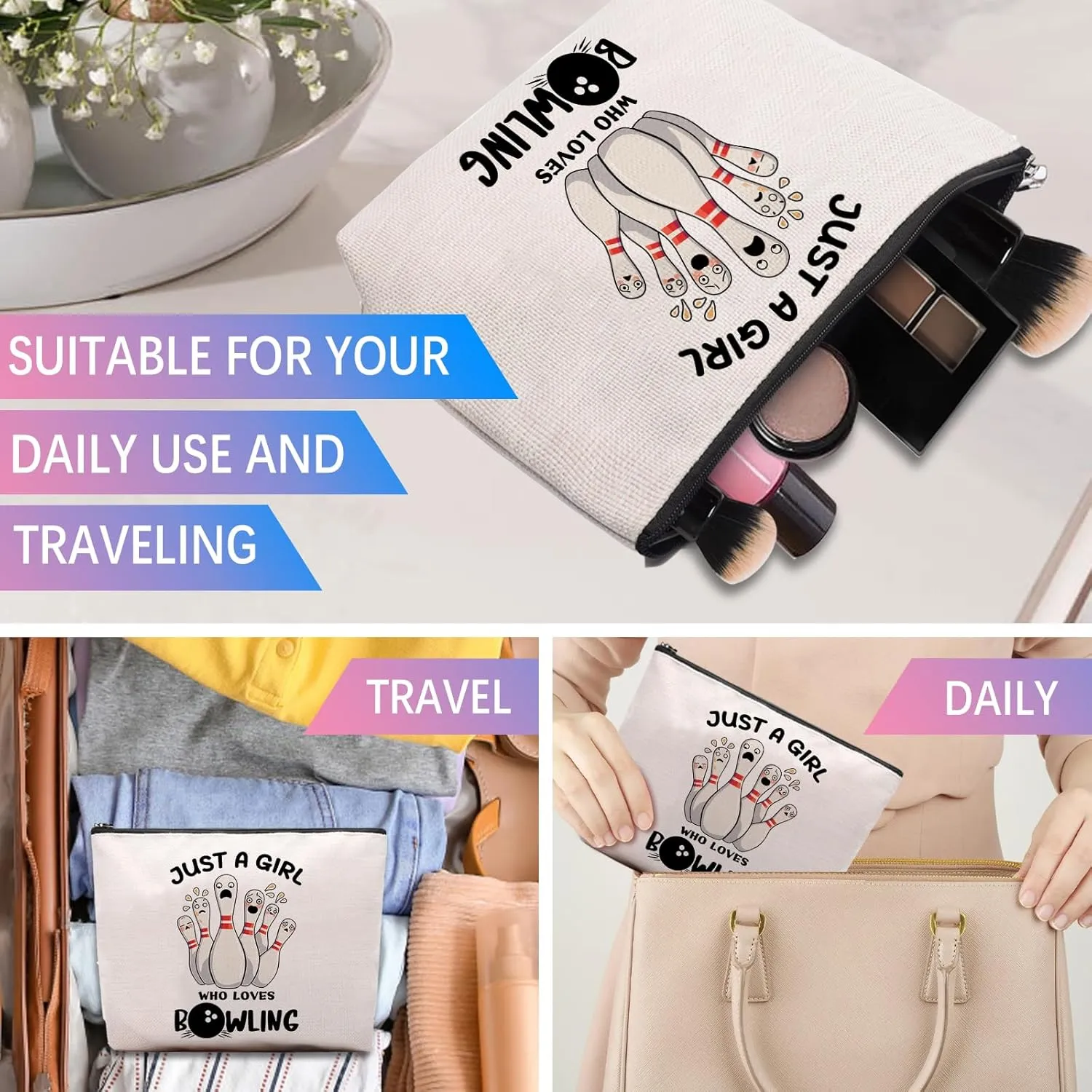 Bowling Accessories Makeup Bag, Bowling Gifts for Women, Party Favors Bags, Lover Stuff Birthday Gifts Cosmetic Makeup Bag Pouch