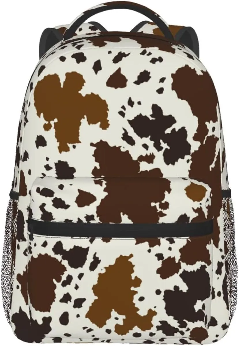 Brown Cow Print Backpack For School Laptop Bags Bookbag Big Casual Daypack For Student Girls Boys Kids Teens Travel Sports Work
