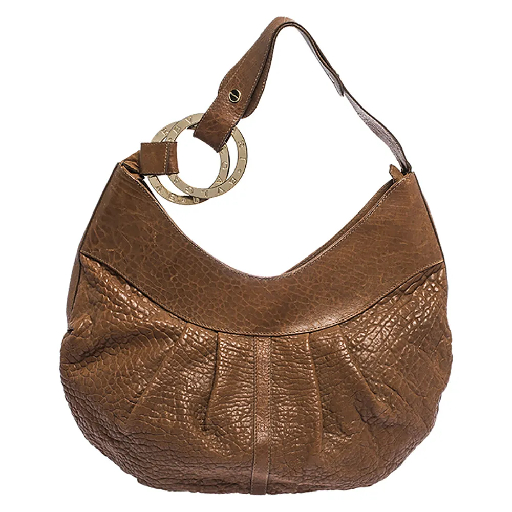 Brown Pleated Leather Hobo