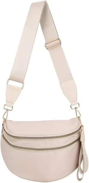 Bum Bags for Women Nylon Crossbody Bag Solid Spacious Cresent Sling Belt Half Moon Purse with Adjustable Strap Trendy Satchel
