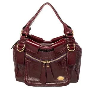 Burgundy Patent Leather Front Pocket Satchel