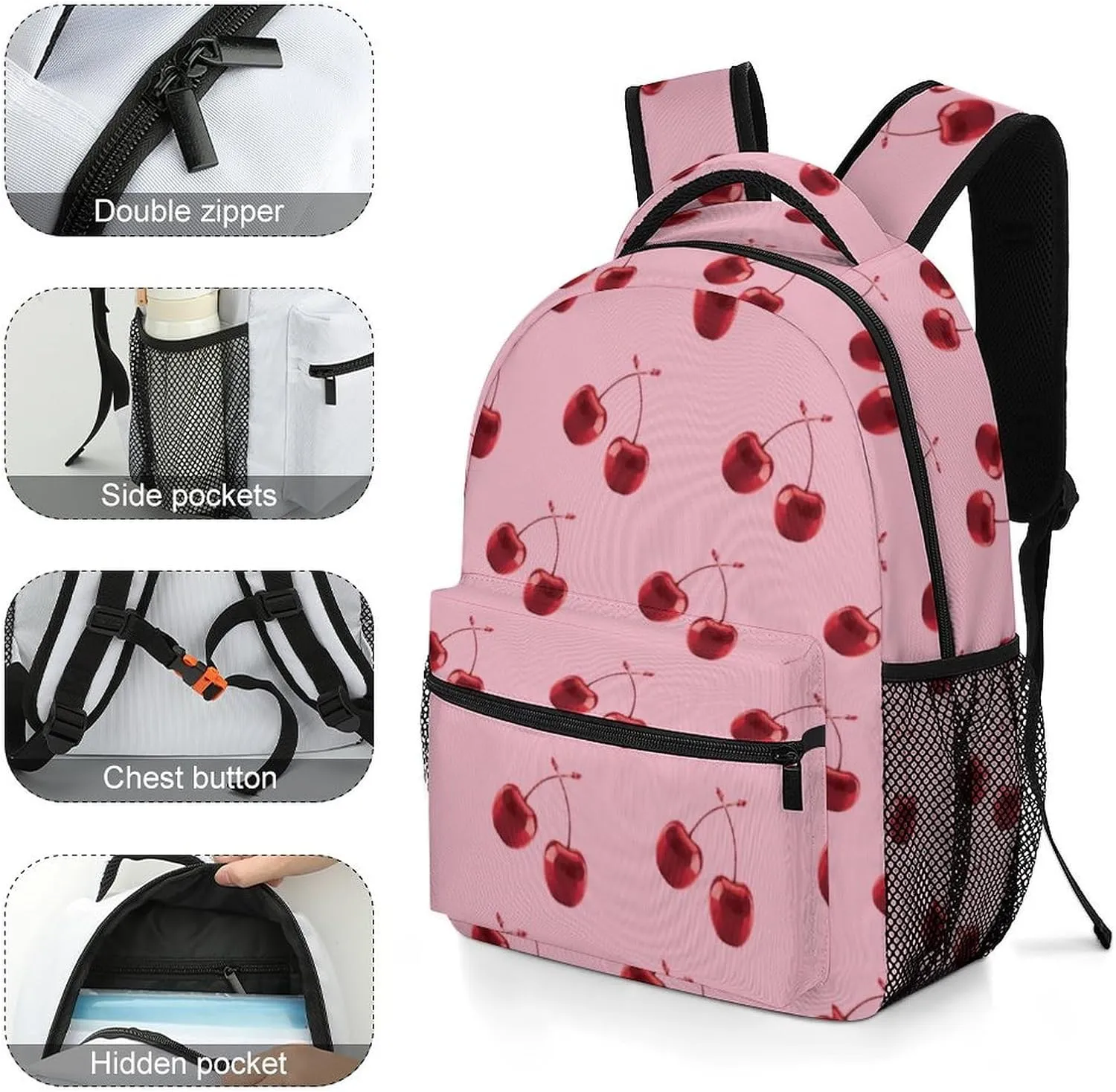 Cherry Backpack Casual Travel Daily Work Camping School Bag with Multiple Pockets