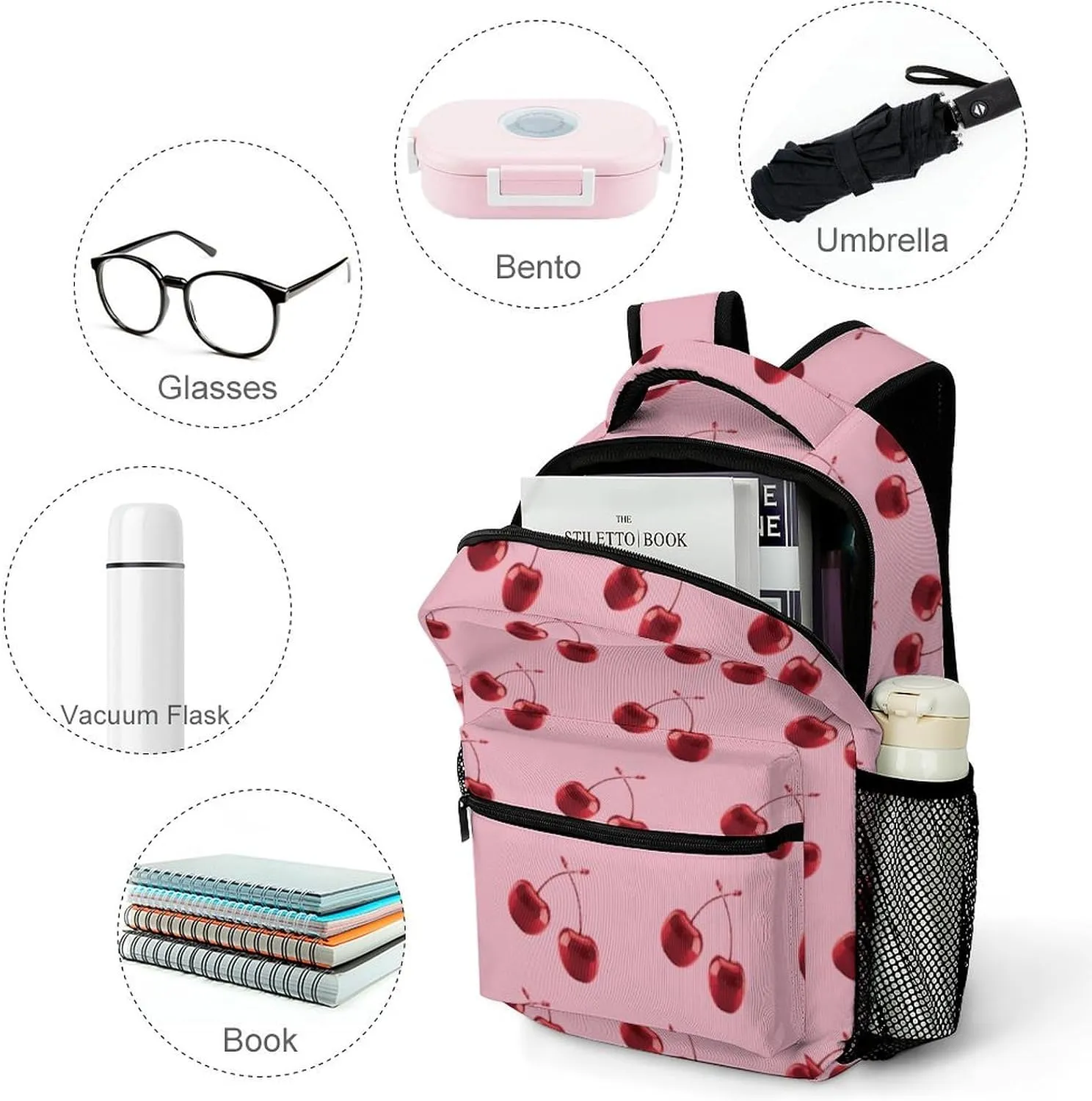 Cherry Backpack Casual Travel Daily Work Camping School Bag with Multiple Pockets