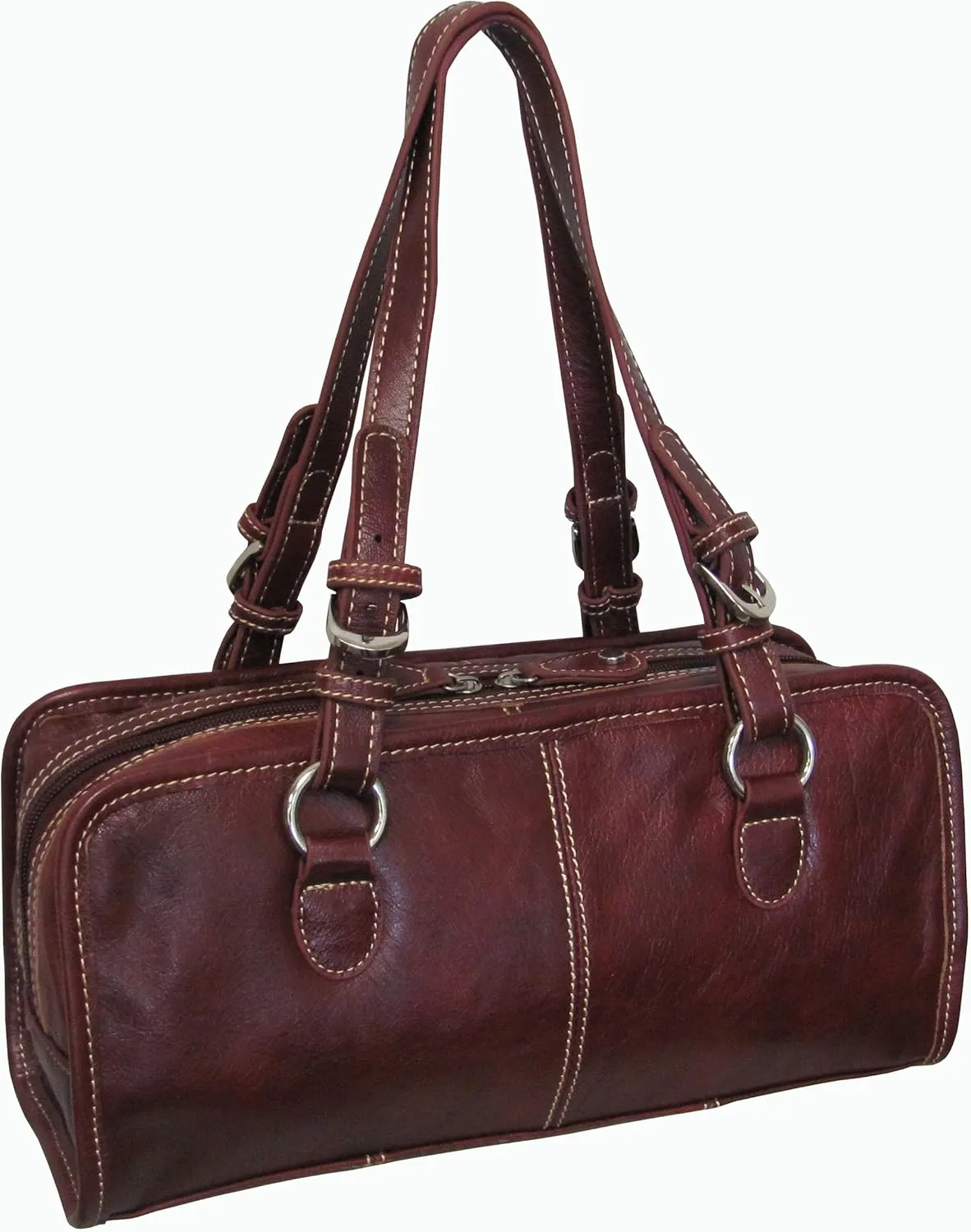 Classy Belt Stitched Leather Satchel (#1828-0249) (Red)