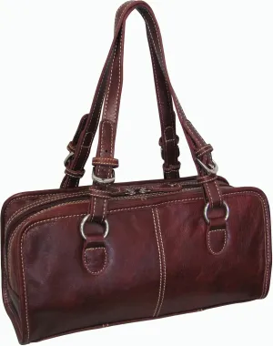 Classy Belt Stitched Leather Satchel (#1828-0249) (Red)