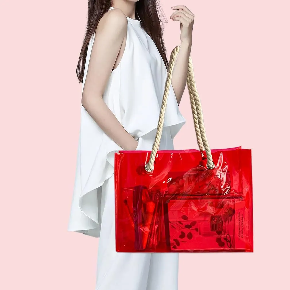 Clear Plastic Tote Bag with Rope Handles, Unisex Stadium Bag for Concerts, Festivals, Work