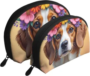 Cosmetic Case Zipper Coin Pouch Compatible with A Cute Dog With Wreath, Makeup Bag with Zipper Closure
