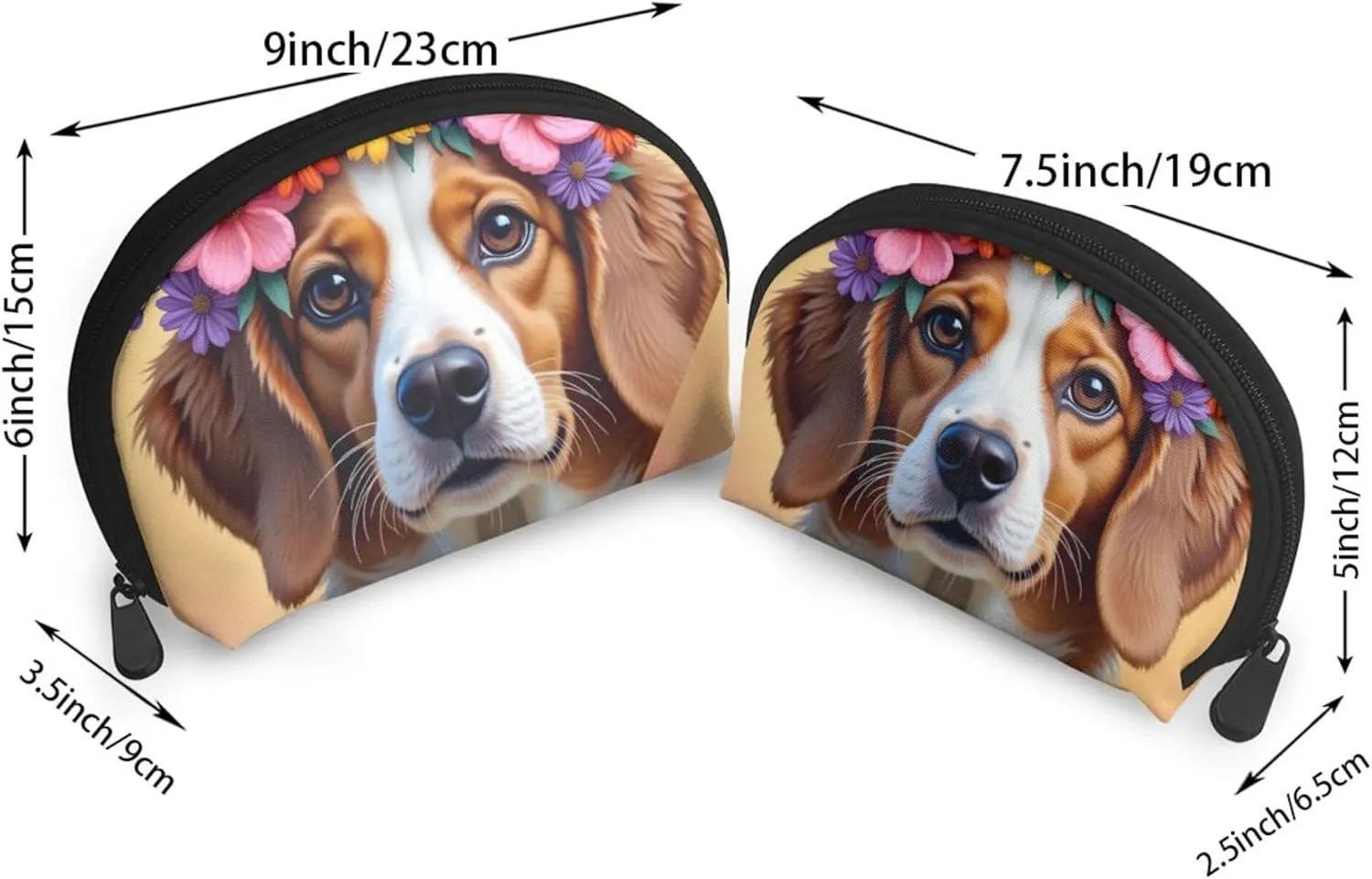 Cosmetic Case Zipper Coin Pouch Compatible with A Cute Dog With Wreath, Makeup Bag with Zipper Closure