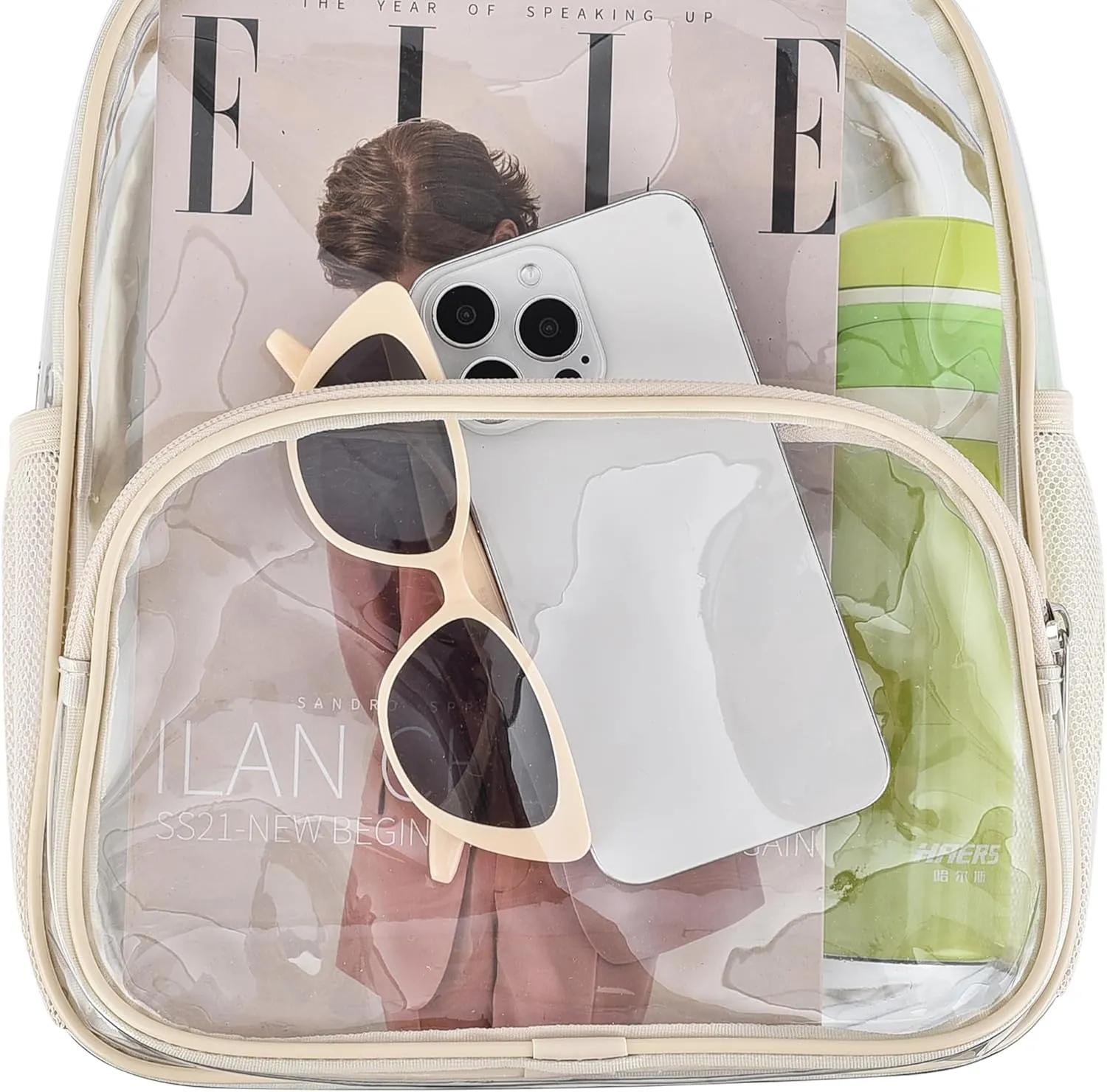Cream Clear Event Backpack 12x12x6 with Front Pocket, Women's Fashion, Multi-Sport, 11.5"L x 9.5"W x 6"H