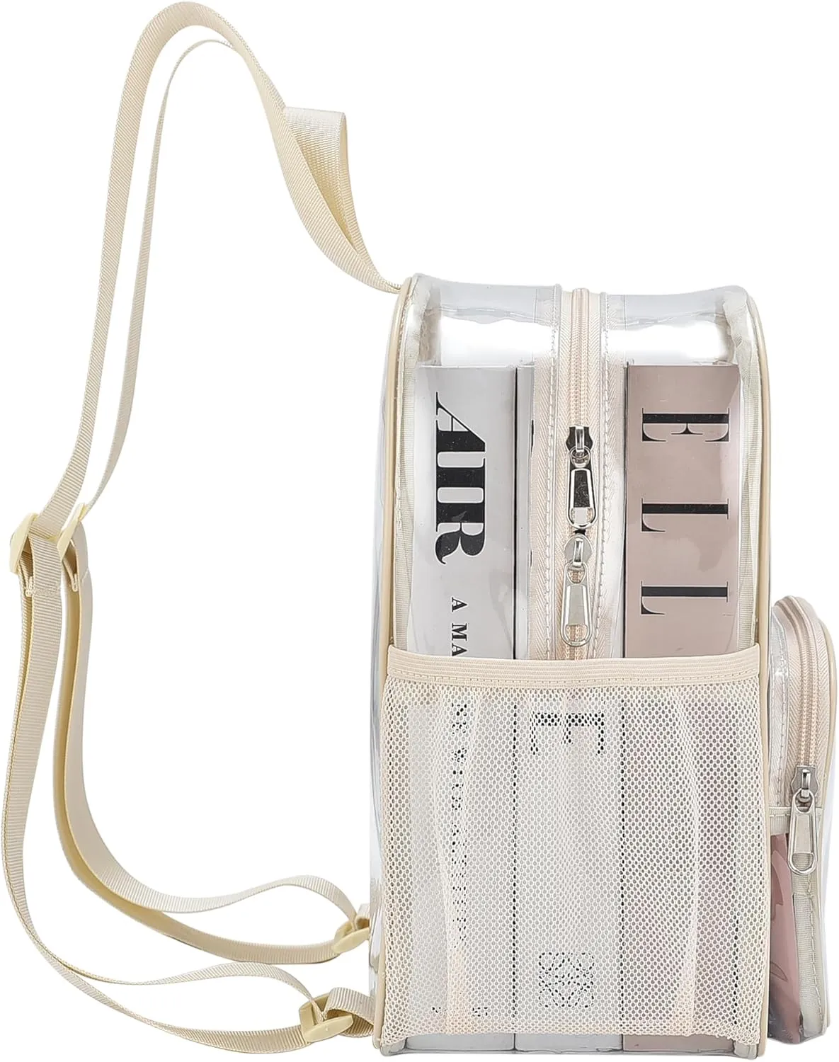 Cream Clear Event Backpack 12x12x6 with Front Pocket, Women's Fashion, Multi-Sport, 11.5"L x 9.5"W x 6"H