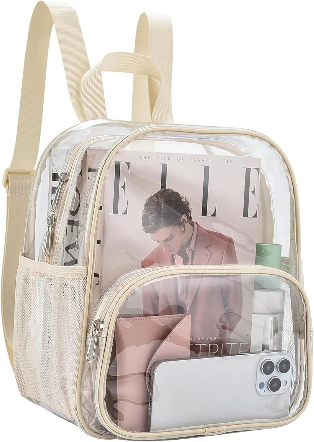 Cream Clear Event Backpack 12x12x6 with Front Pocket, Women's Fashion, Multi-Sport, 11.5"L x 9.5"W x 6"H