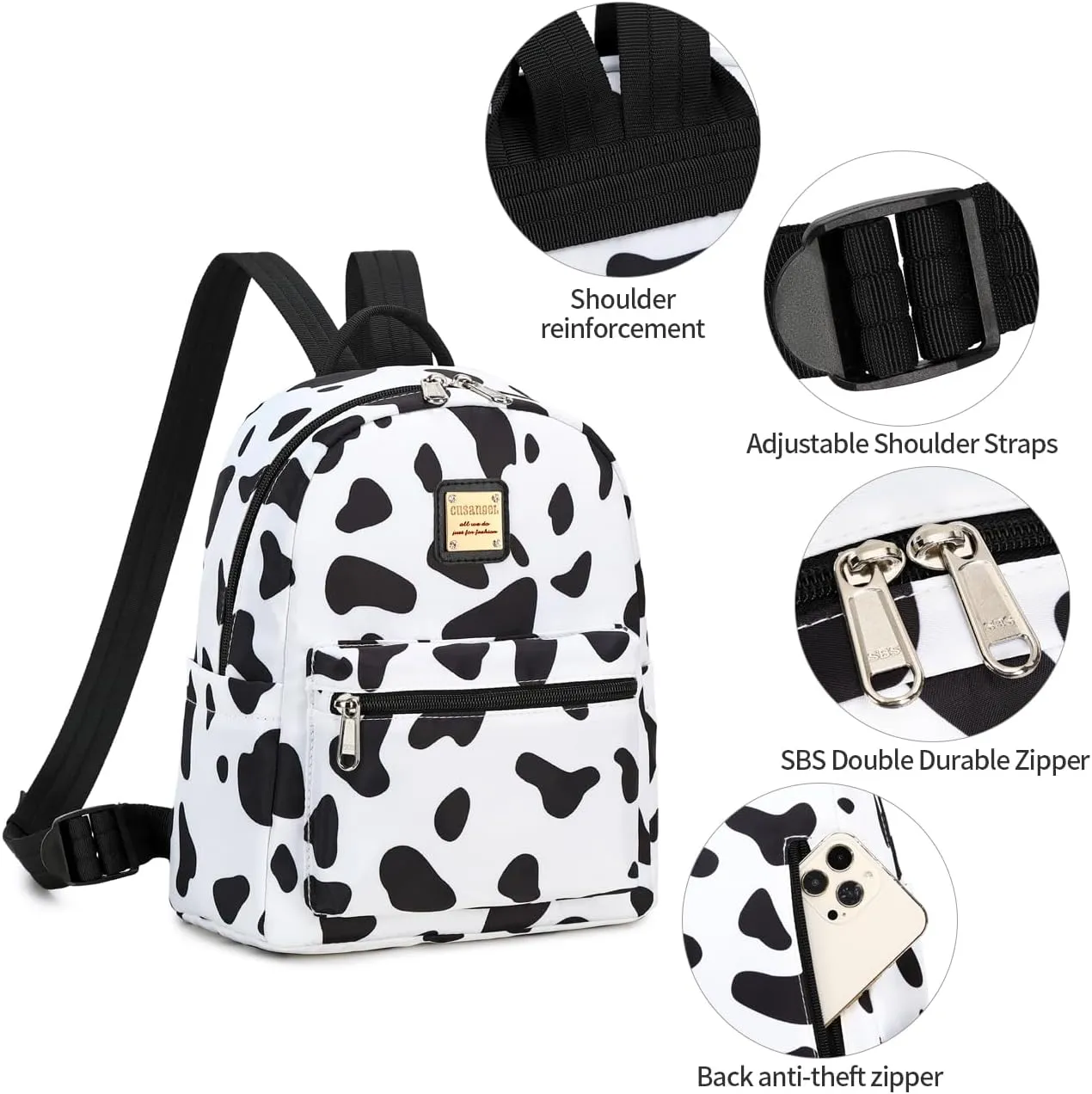 Cusangel Cow Small Purse Backpack For Women, Small Backpack,Mini Backpack Purse for Women Girls,10L little cute backpack,teen Girl work travel Shopping malls, farms, para daypack,mochila vaca pequea