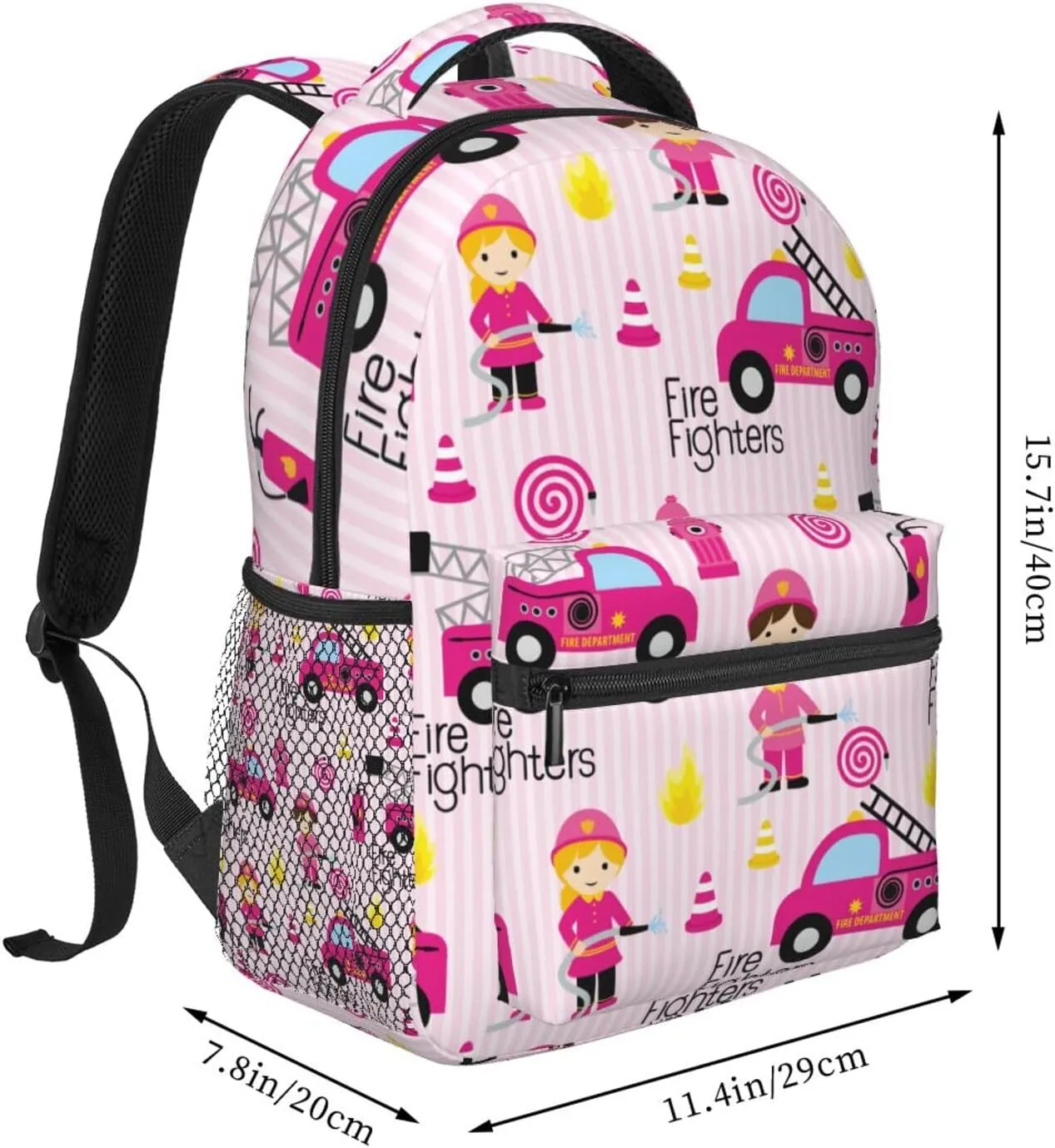 Cute Pink Firefighter Girl Girly Backpack For School Laptop Bags Bookbag Big Casual Daypack For Student Girls Boys Kids Teens Travel Sports Work
