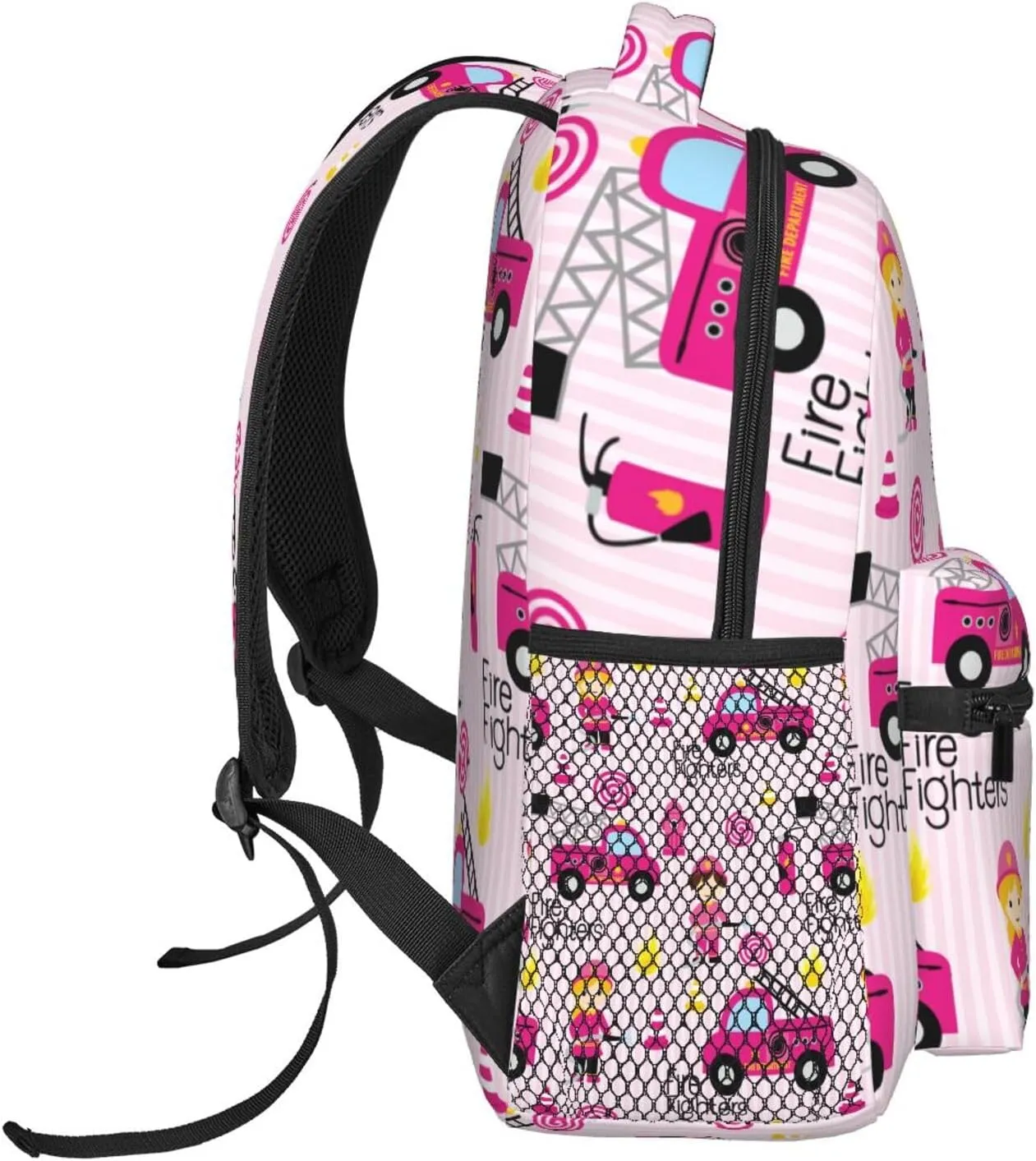 Cute Pink Firefighter Girl Girly Backpack For School Laptop Bags Bookbag Big Casual Daypack For Student Girls Boys Kids Teens Travel Sports Work