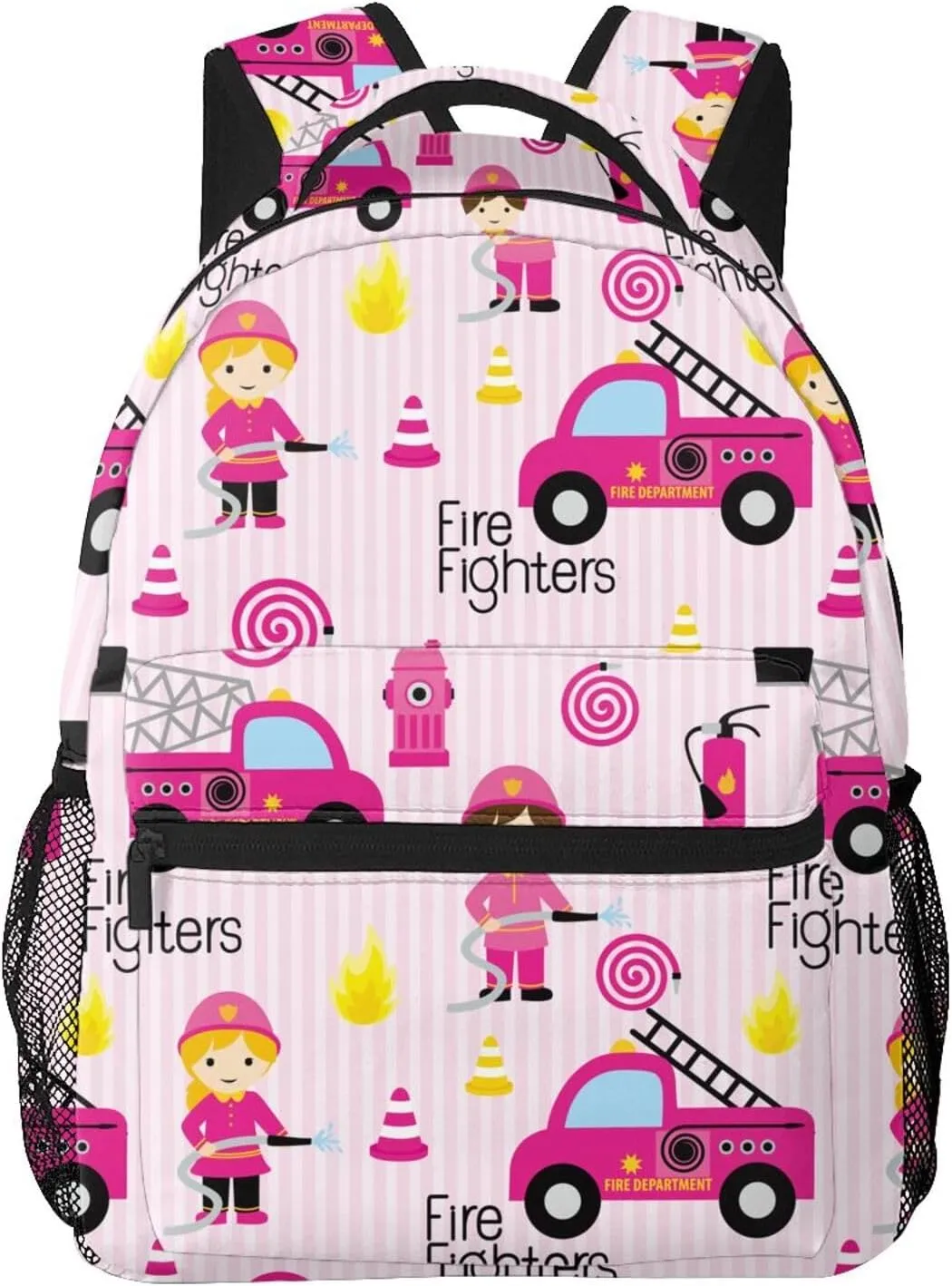 Cute Pink Firefighter Girl Girly Backpack For School Laptop Bags Bookbag Big Casual Daypack For Student Girls Boys Kids Teens Travel Sports Work