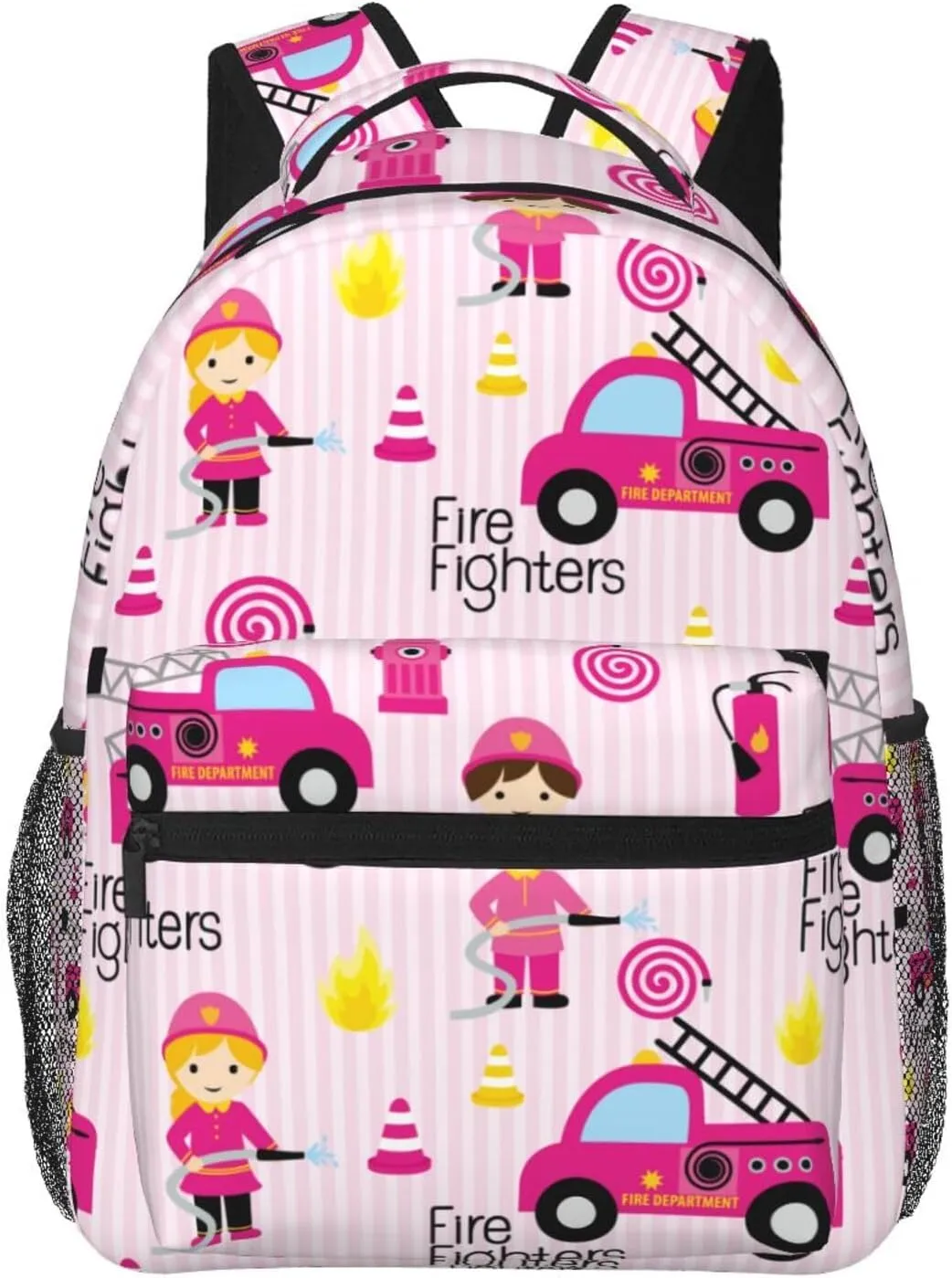 Cute Pink Firefighter Girl Girly Backpack For School Laptop Bags Bookbag Big Casual Daypack For Student Girls Boys Kids Teens Travel Sports Work
