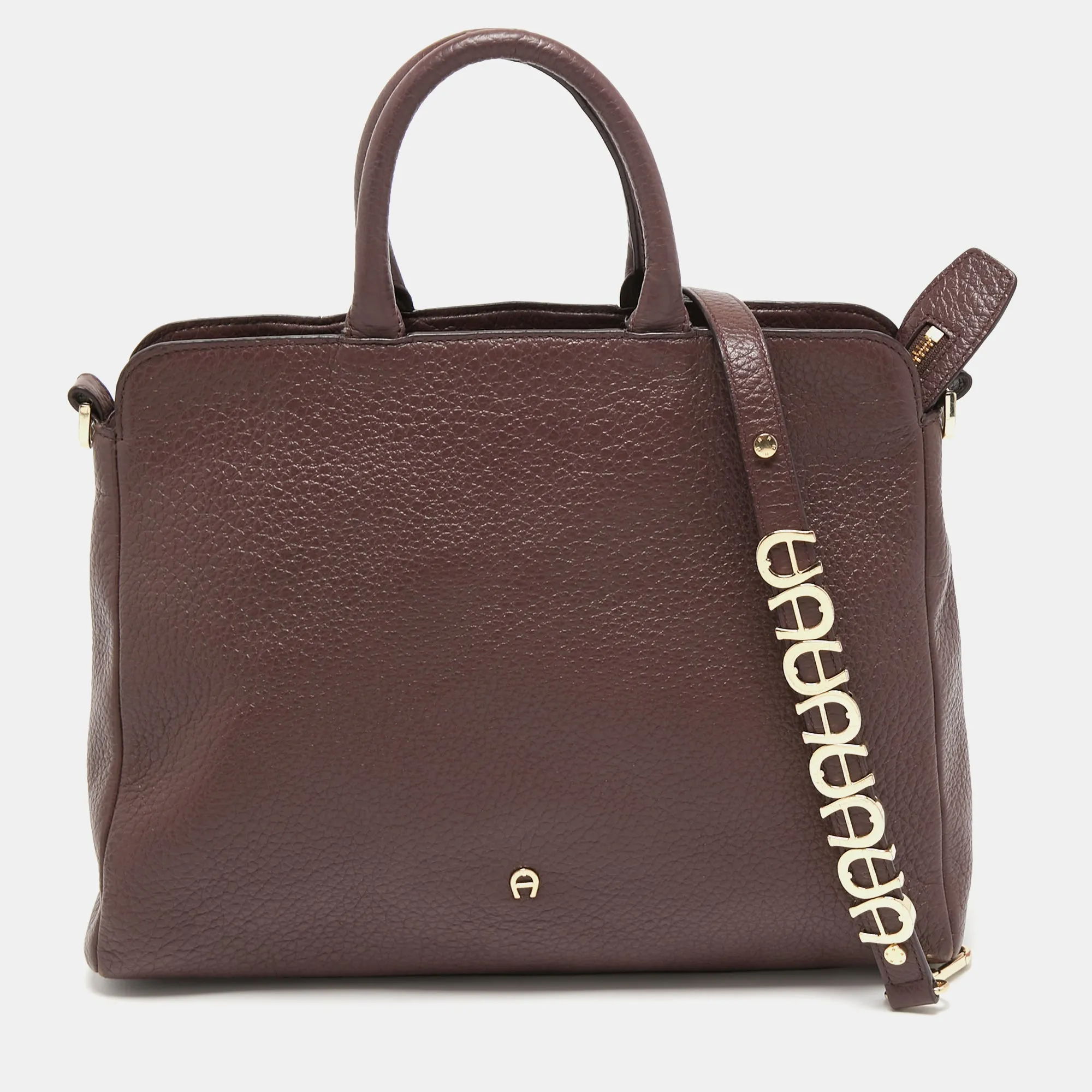 Dark Brown Leather Embellished Satchel