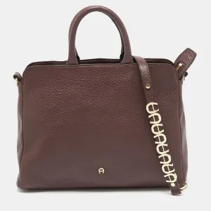 Dark Brown Leather Embellished Satchel
