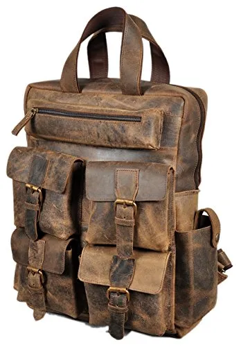 Devil Hunter 18" Leather Backpack For Men / Women Brown Leather Laptop Backpack