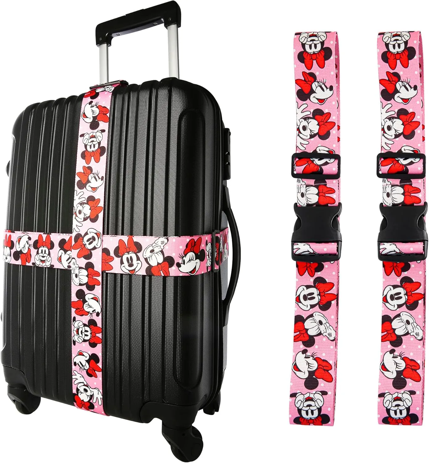 Disney Minnie Mouse Luggage Strap 2-Piece Set Officially Licensed, Adjustable Luggage Straps from 30'' to 72''