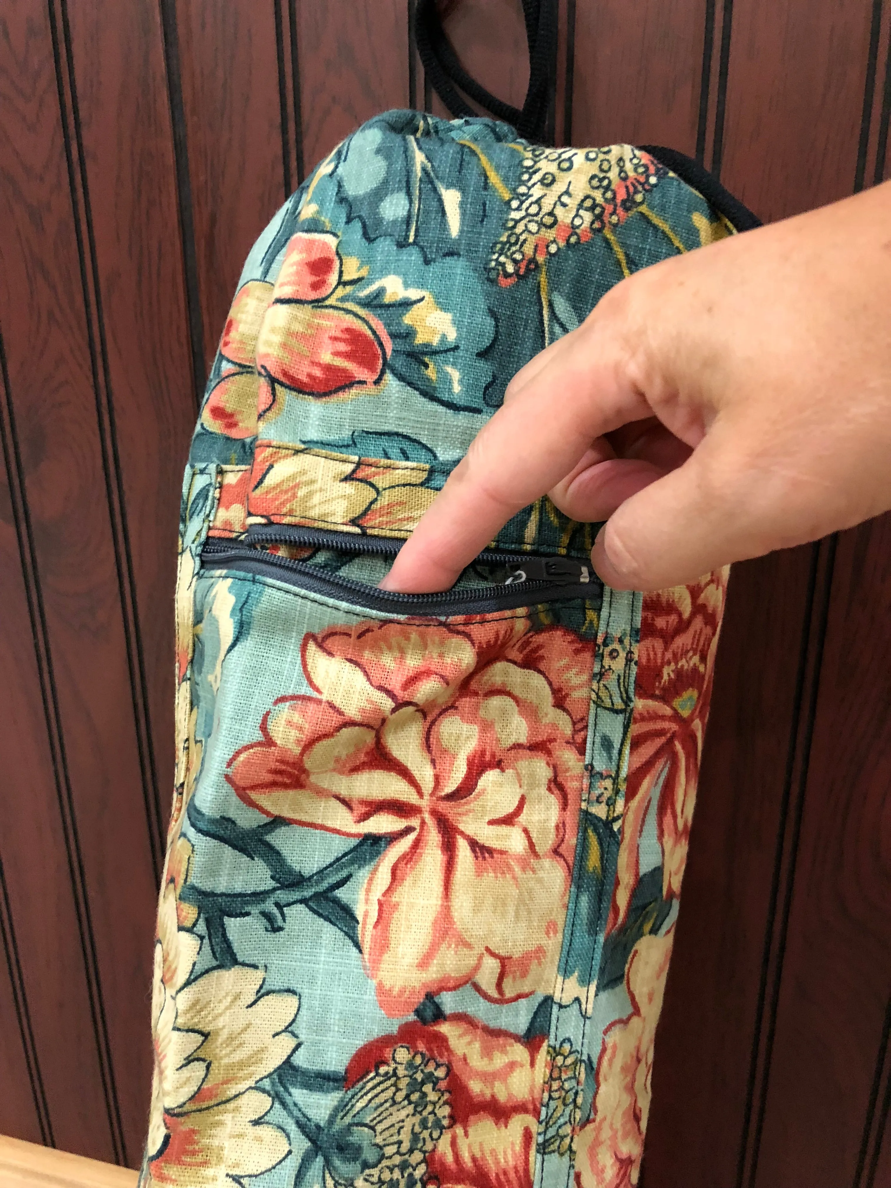 Drawstring Yoga Bag with pocket - Floral