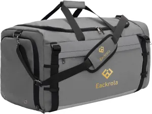 Eackrola Extra Large Sports Gym Bag, Travel Duffel bag with Wet Pocket & Shoes Compartment for men women, 85L, Lightweight Light Gray