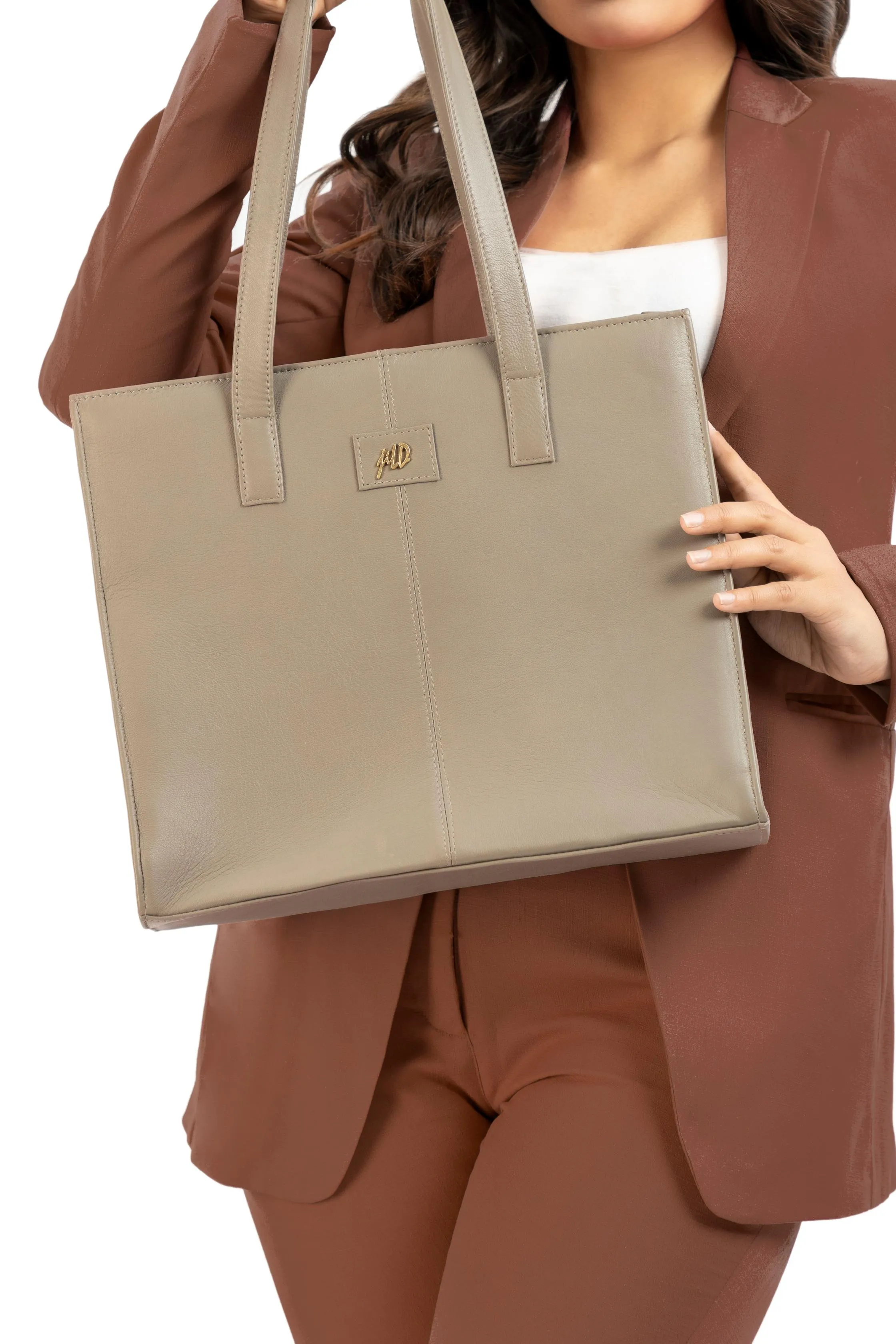 Everyday Women's Leather  Zipper Tote Bag- Grey