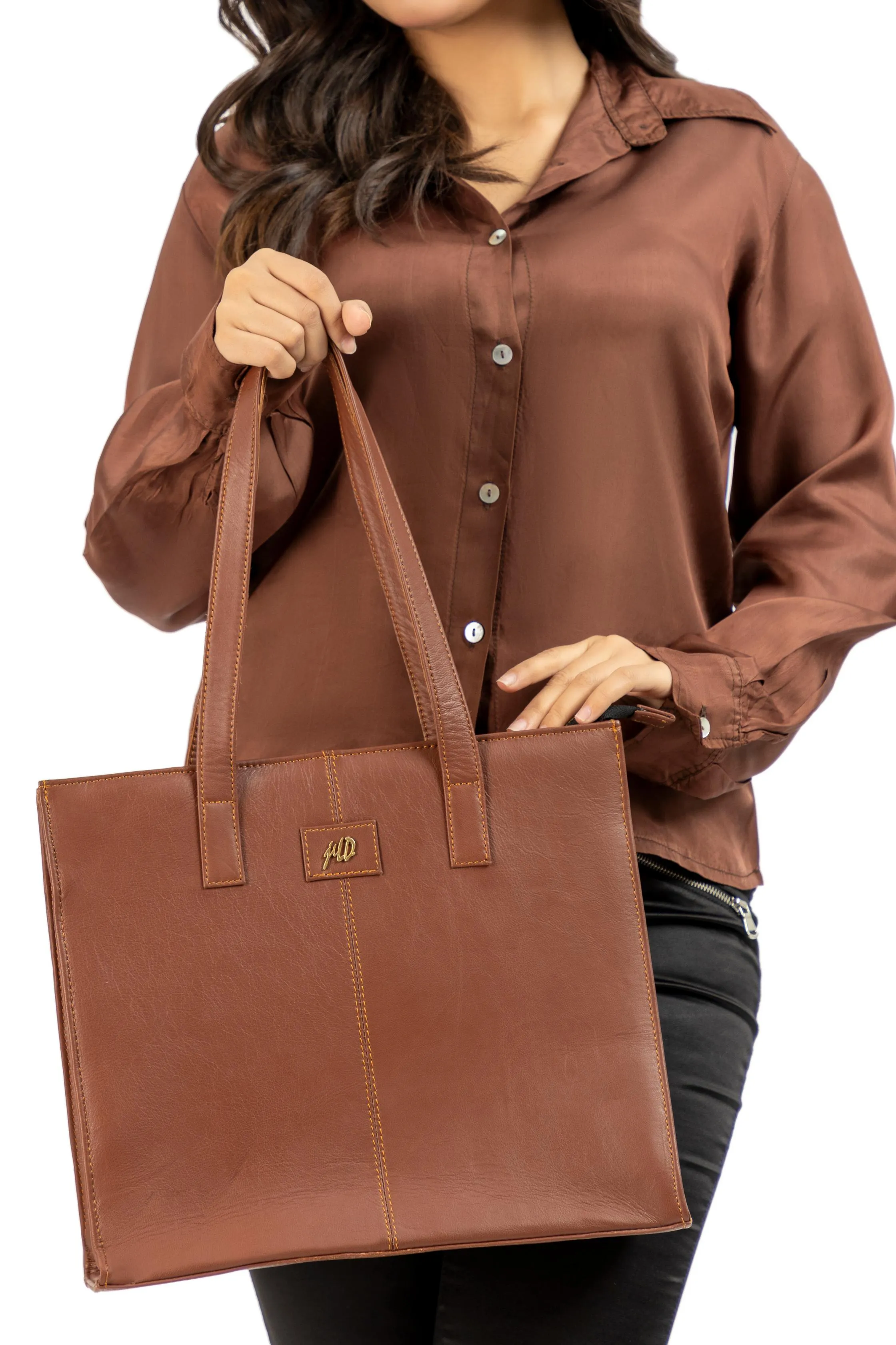 Everyday Women's Leather  Zipper Tote Bag-Tan Brown