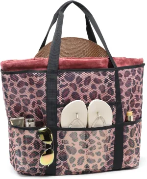 F-color Mesh Beach Bag Family - Beach Tote 9 Pockets Cruise Vacation Essentials