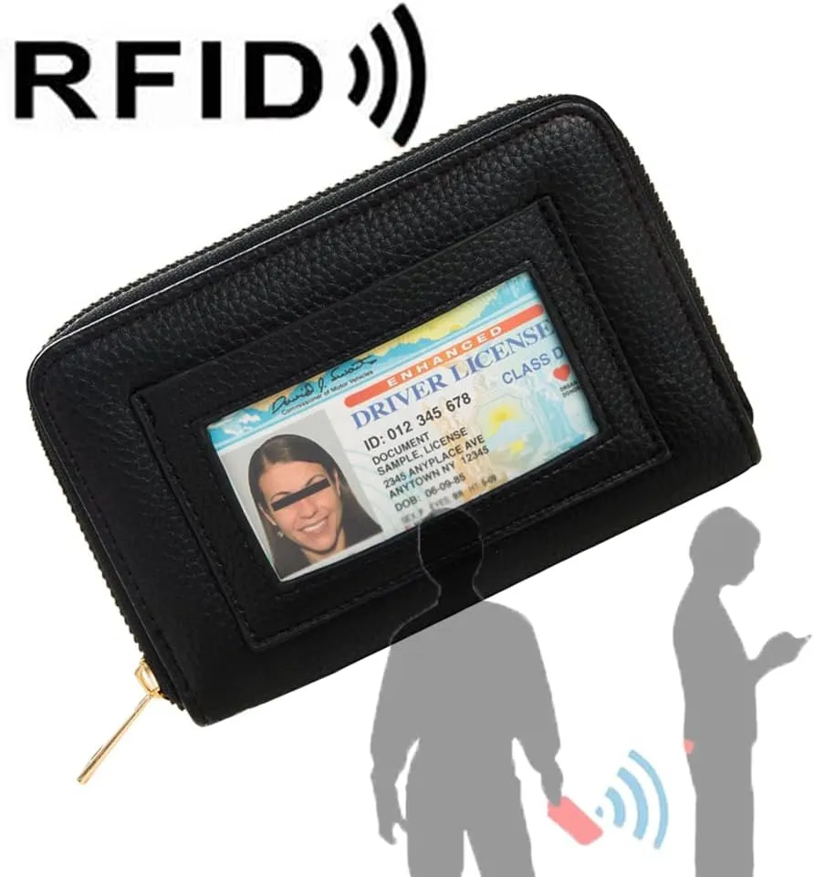 FACAI RFID Wallet Women, Small Wallet for Women, Credit Card Holder, Wristlet Wallet with ID Window Black