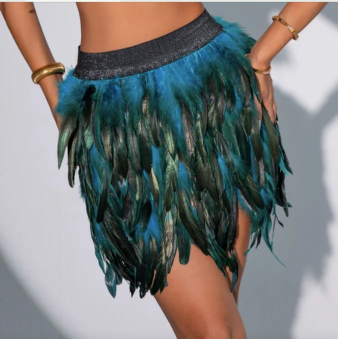 Feathers Top & Skirt Party X Rave Festival Outfit Festival Outfit
