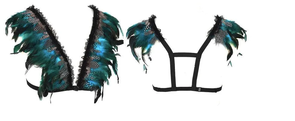 Festival Outfit Feather TOP Feather Set Outfit SKIRT Peacock Feathers Harness Costume Bohemian Gipsy Cowgirl Burning Man Bride Party Outfit