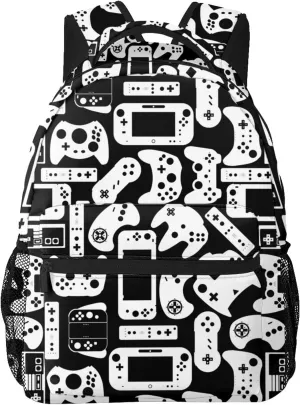 Gamer Game Controller Black And White Backpack For School Laptop Bags Bookbag Big Casual Daypack For Student Girls Boys Kids Teens Travel Sports Work