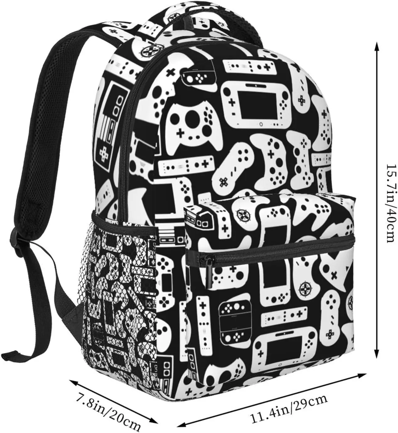 Gamer Game Controller Black And White Backpack For School Laptop Bags Bookbag Big Casual Daypack For Student Girls Boys Kids Teens Travel Sports Work