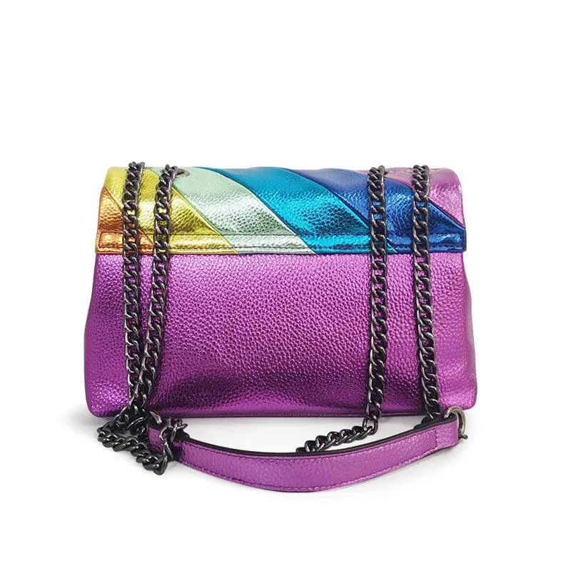Genuine Leather Rainbow Patchwork Crossbody - Trendy, Colorful & Chic - Clearance